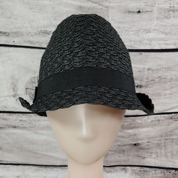 🐞Apt 9 Black/Dark Gray Flat Bow Trimmed Fedora Hat - Picture 1 of 9